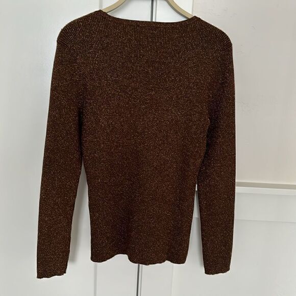 I.N.C International Concepts Brown Bronze Metallic Keyhole Blouse Top Size L - Picture 3 of 9